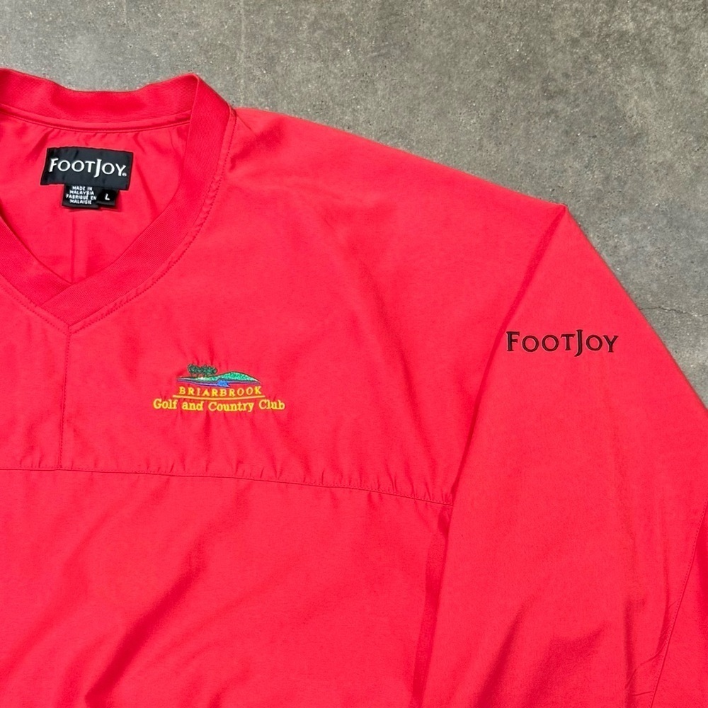 Vintage FootJoy Red Golf Windbreaker Pullover V-Neck Rain Jacket